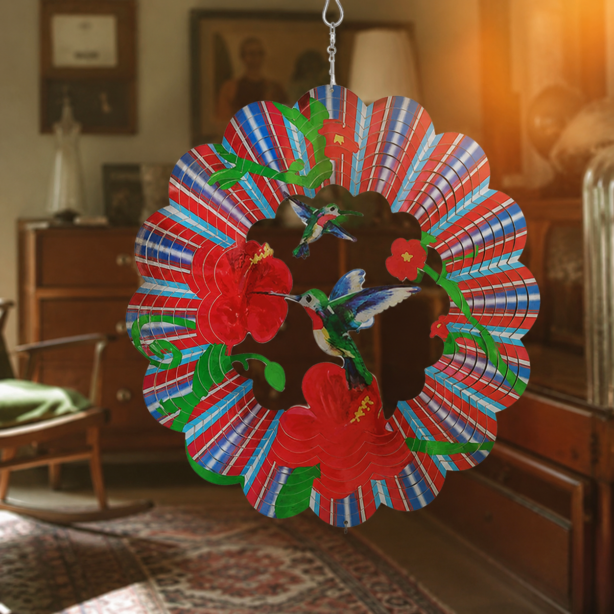 Peacock MANDALA Art Wind Spinner. Spinning Decoration. Metal Wind Spinner.
