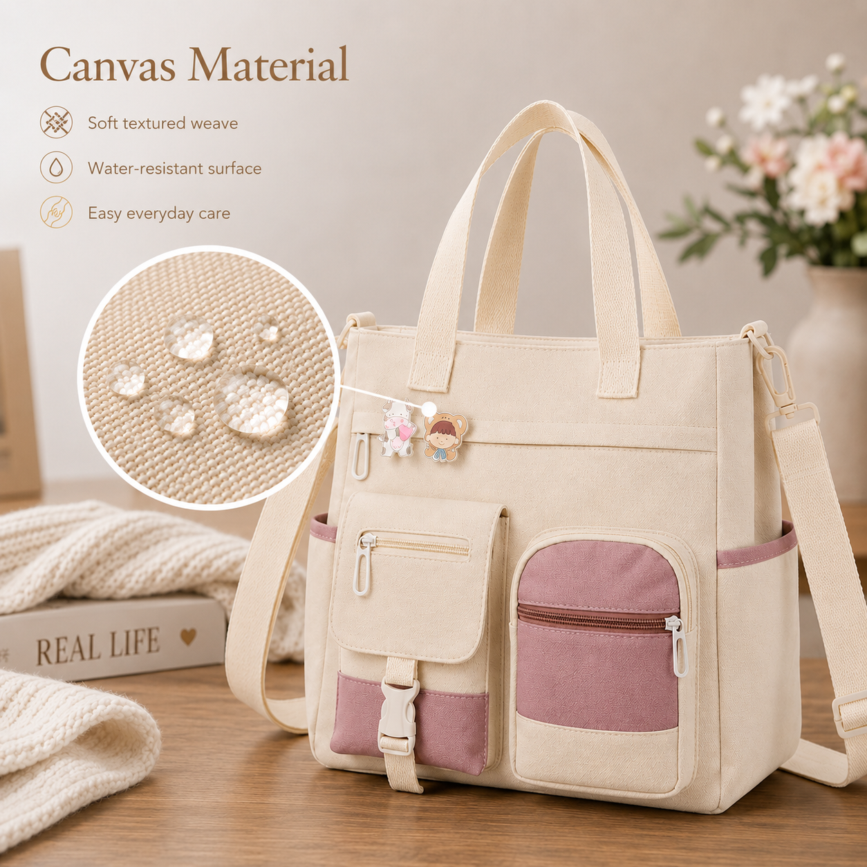 Women's Multi-Pocket Canvas Crossbody Shoulder Bag