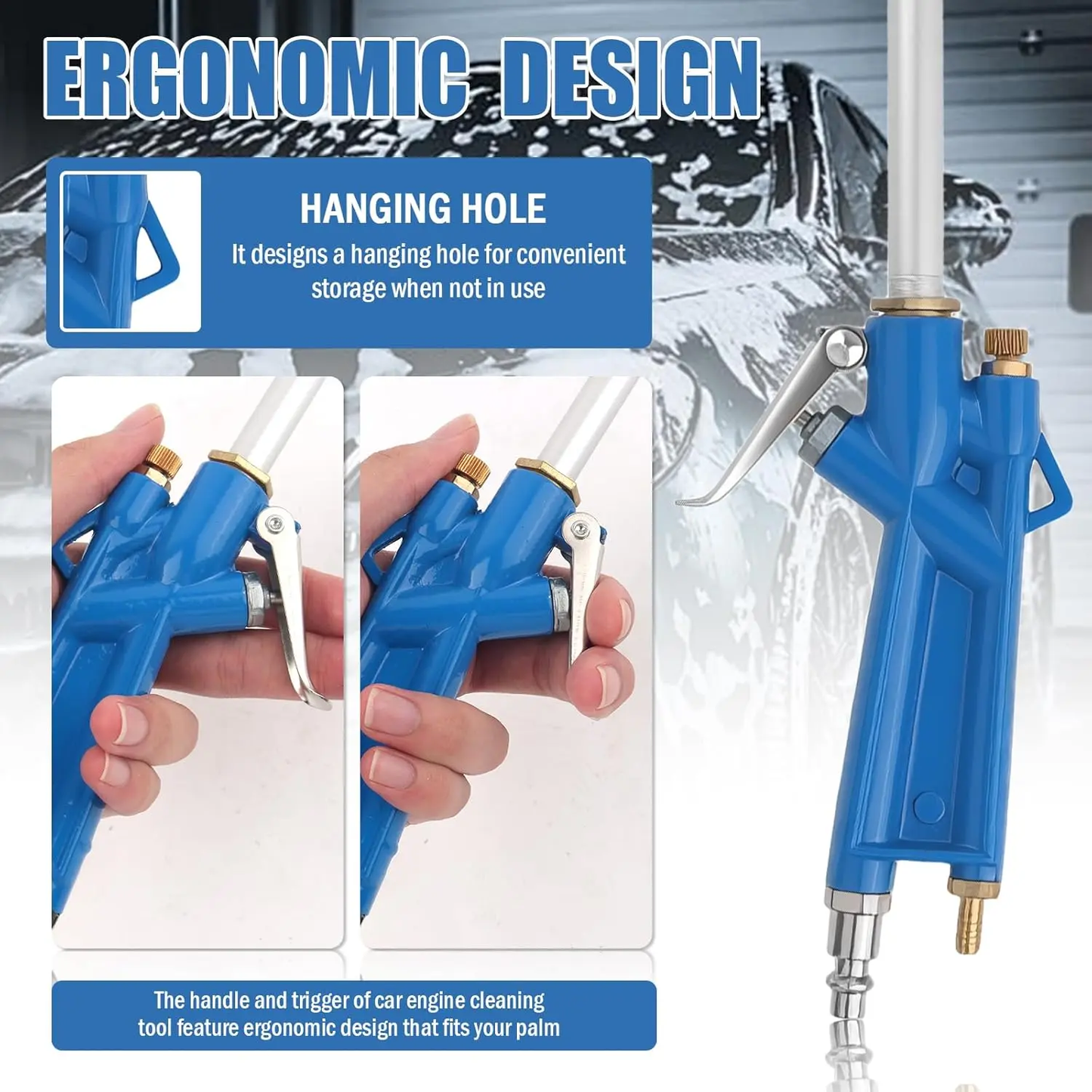 Pneumatic spray gun for cleaning confined spaces