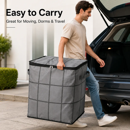 Spacious Moving Fabric Storage Bin – Zippered Organizer for Quilts