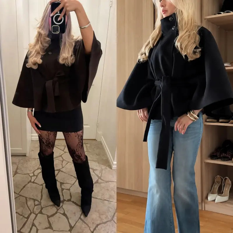 Women's Belted Wool-Blend Cape Coat