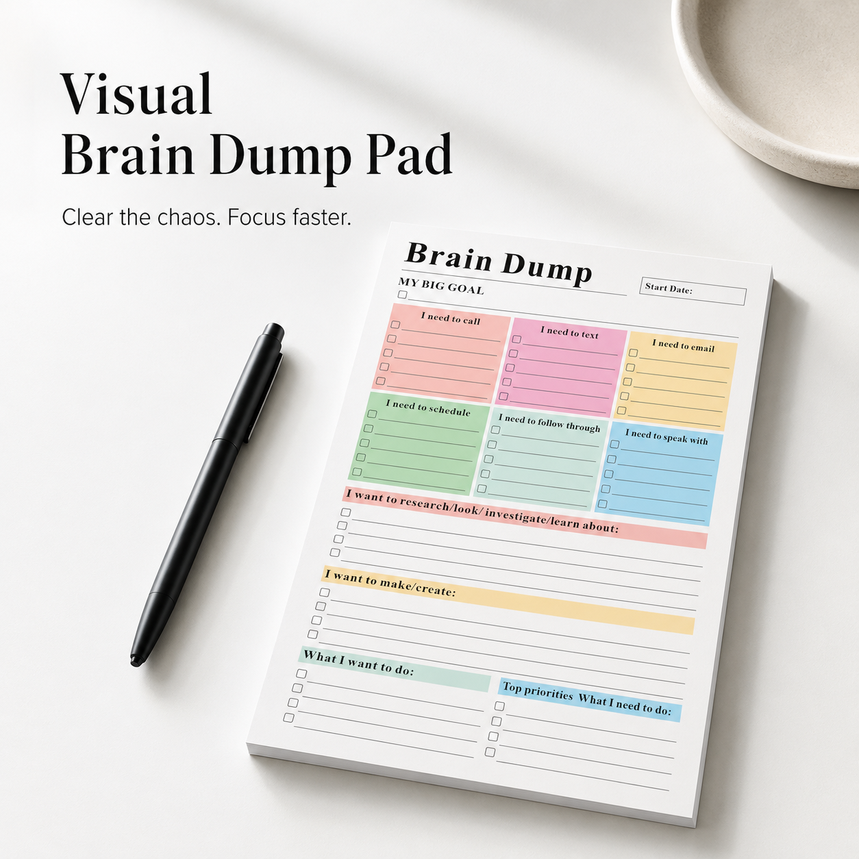 ADHD Brain Dump Planner Notepad - 50 Tear-Off Sheets (8.5x6.5in)