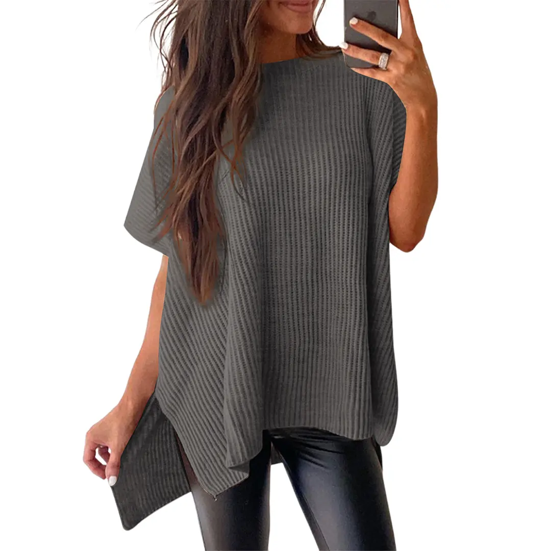 Women's casual loose solid color knitted pullover sweater