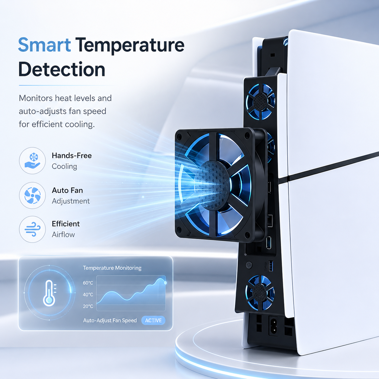 Quiet Cooling Fan for PS5 Slim & Pro - Automatic Temperature Control USB Cooler