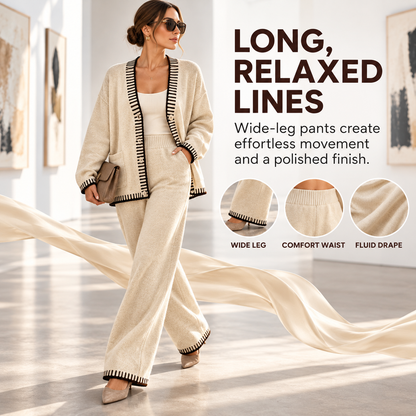 Women's Cozy Knit Cardigan & Wide-Leg Pants Set