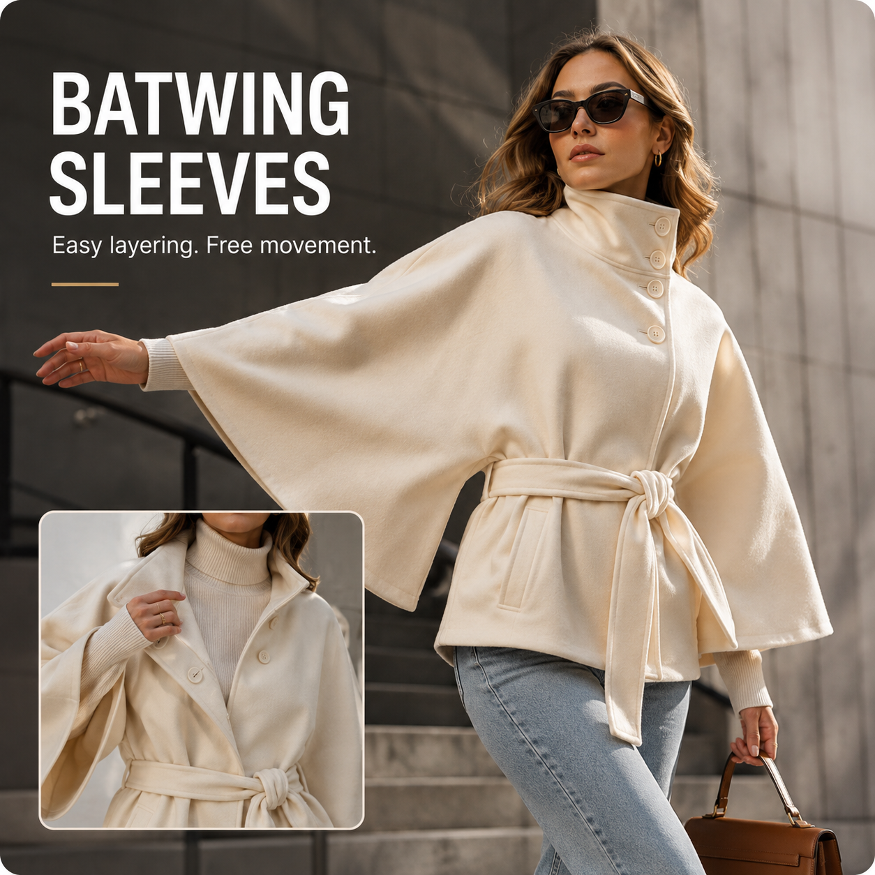 Women's Belted Wool-Blend Cape Coat