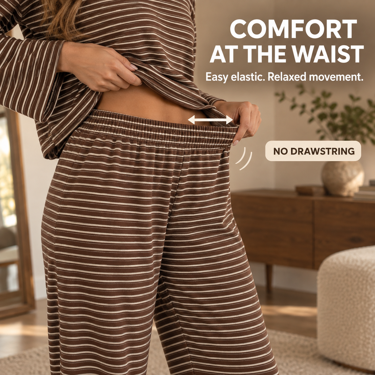 Casual Striped Long Sleeve Wide Leg Pants Lounge Set