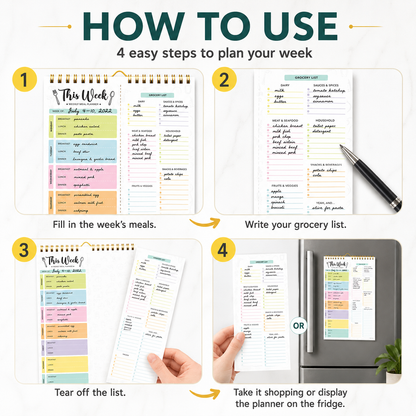 Undated Weekly Meal Planner: 52 Double-Sided Sheets, Grocery List