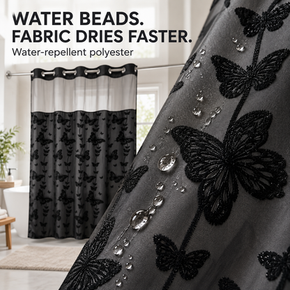 Hookless Double-Layer Shower Curtain with Snap-in Fabric Liner