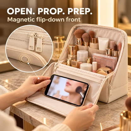 Stand-Up Travel Makeup Organizer Bag – Large Capacity Vanity Case