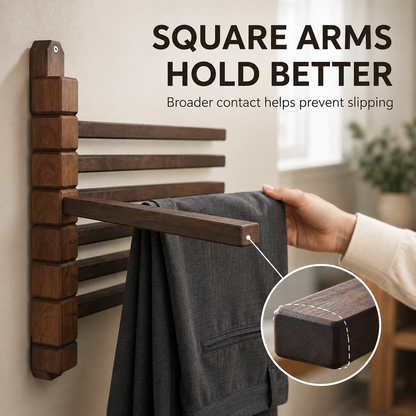 Premium Walnut Rotating Wall Rack for Clothes & Towels