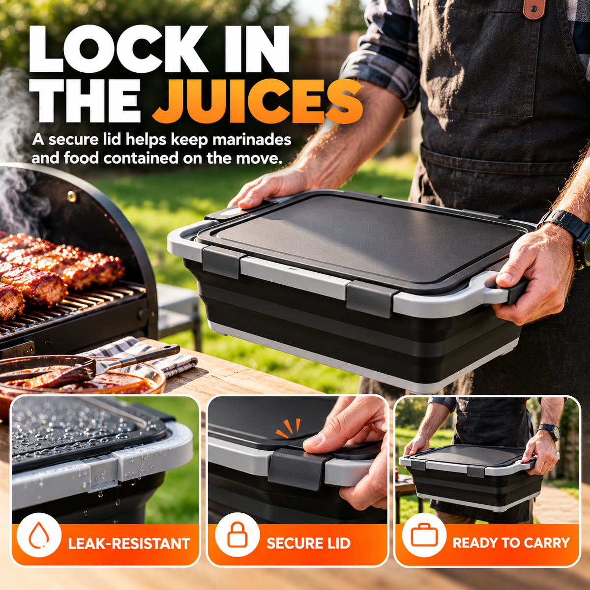Collapsible 2-in-1 BBQ Prep & Storage Tub