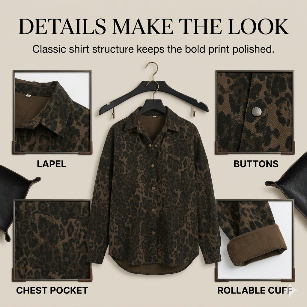 Women's Leopard Print Shacket with Relaxed Button-Down Fit