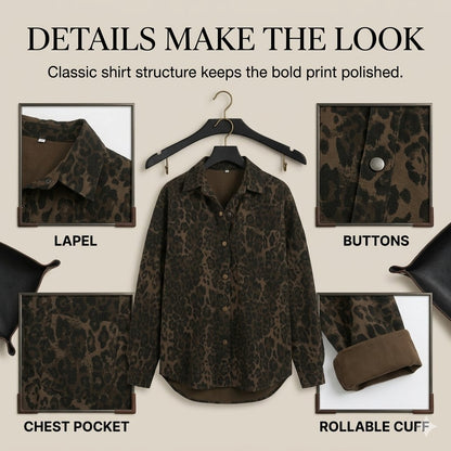 Women's Leopard Print Shacket with Relaxed Button-Down Fit