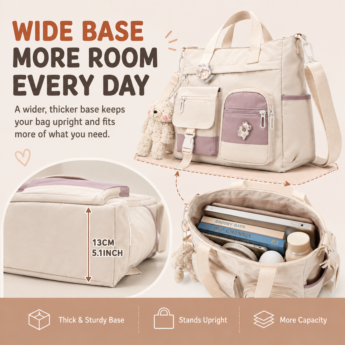 Canvas Multi-Pocket Crossbody Tote Bag | Cute & Lightweight School, Work & Travel Bag 🎒✨