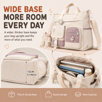 Canvas Multi-Pocket Crossbody Tote Bag | Cute & Lightweight School, Work & Travel Bag 🎒✨