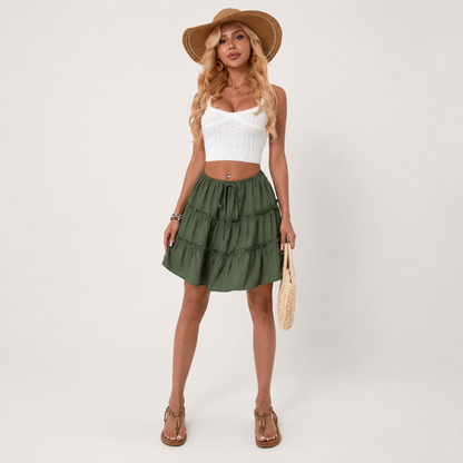 Flattering High-Waist Tie Wrap Mini Skort with Built-In Safety Liner
