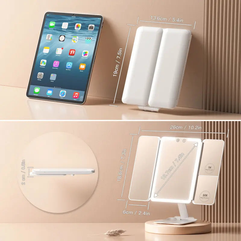 LED Travel Makeup Mirror with 3 Color Lights
