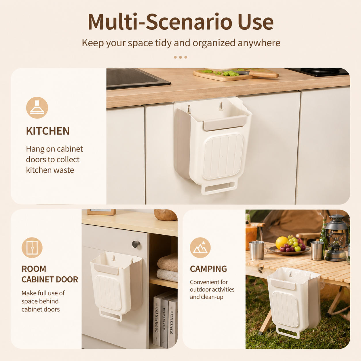 Foldable Hanging Trash Can 1.6 Gallon | Space-Saving Bin for Kitchen, RV, Car & Camping