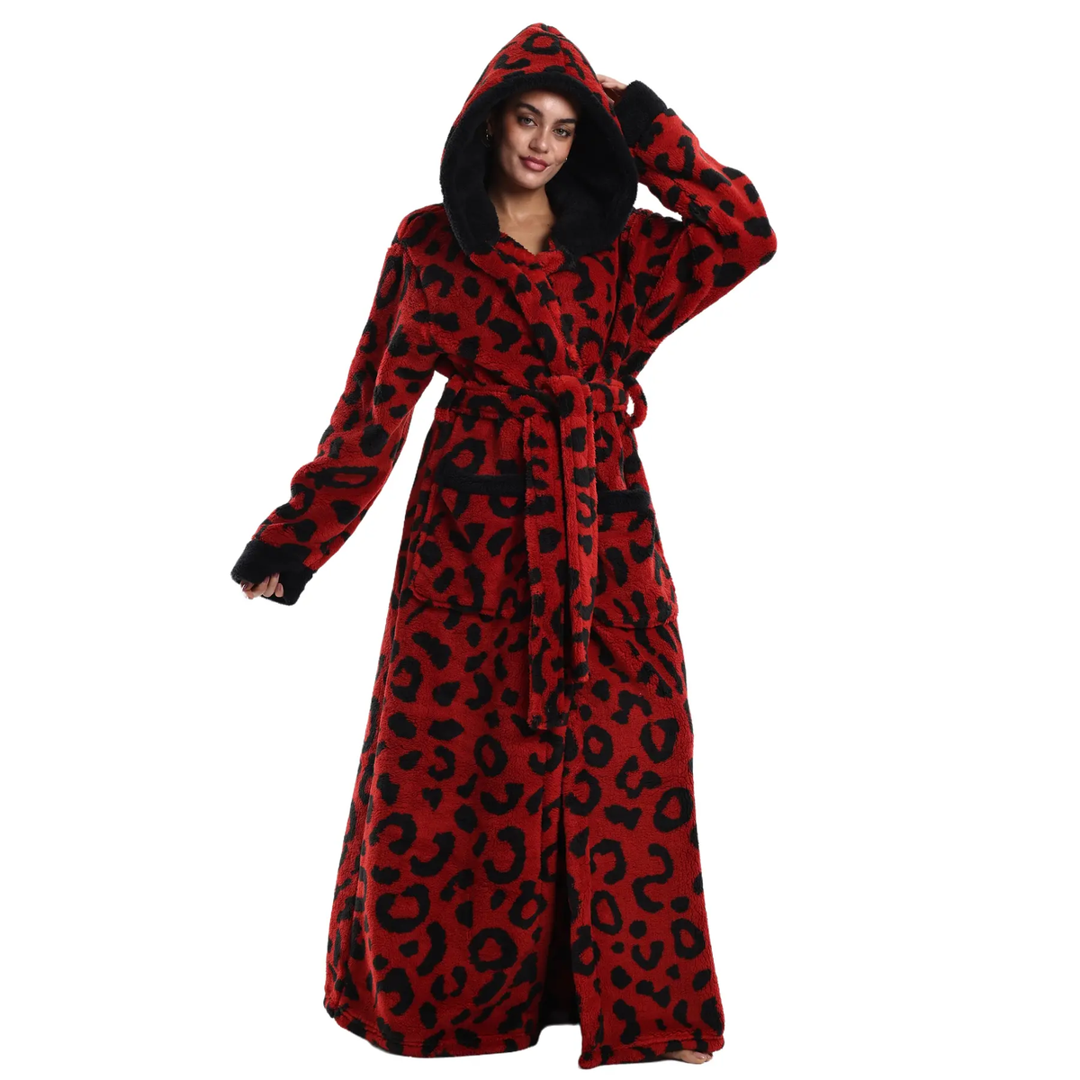 Bamafrontierman™ Hooded Long Leopard Print Bathrobe - Thickened Flannel Fabric
