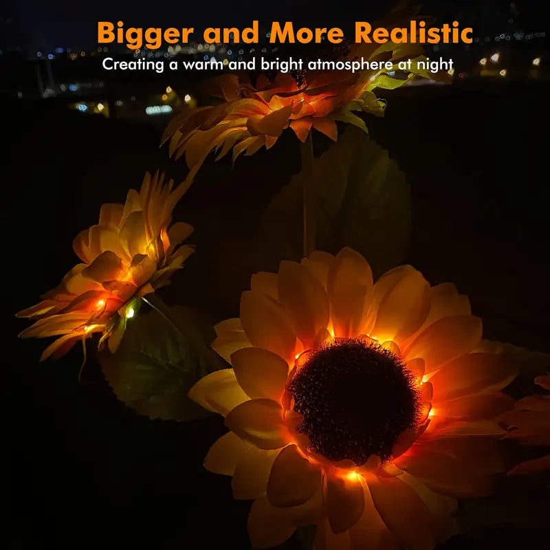 Enchanted Garden 30” Solar Sunflowers - Dual-Mode Light-Up Fiber Optic Yard Stakes