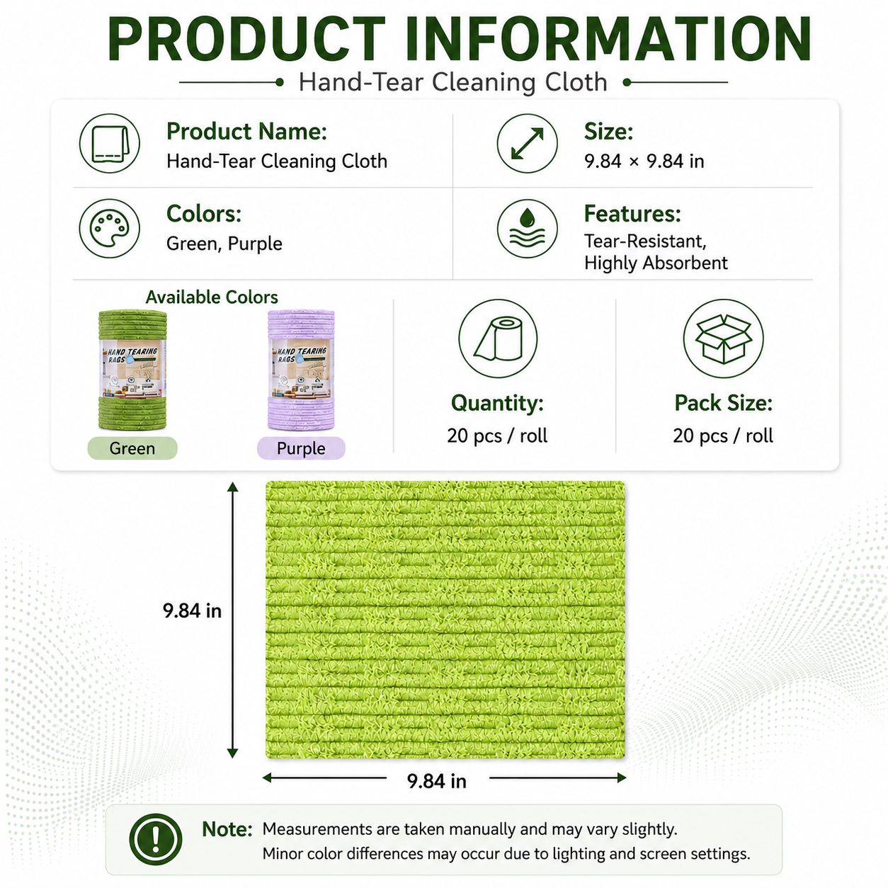 Reusable Tear-Off Kitchen Cloths – 20 Sheets per Roll