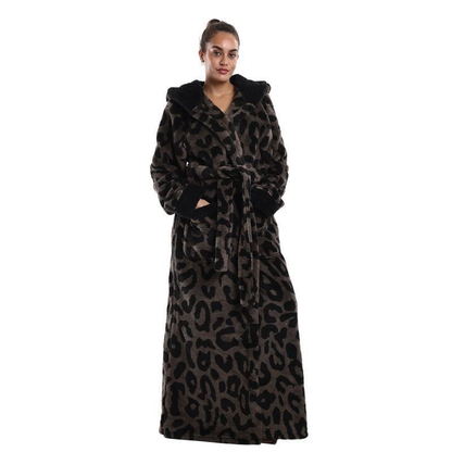 Bamafrontierman™ Hooded Long Leopard Print Bathrobe - Thickened Flannel Fabric
