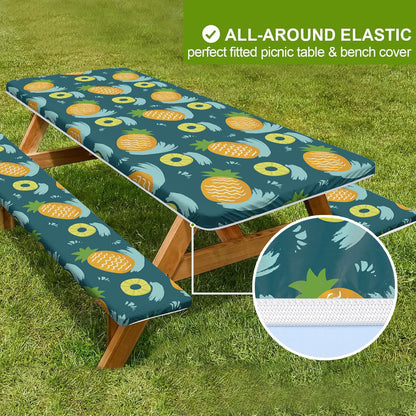 🏕️ Stretch Tablecloth Set with Bench Covers & Bag – Waterproof Polyester, Fitted Elastic, Machine Washable for Outdoor Patio – Available in 30"x48", 30"x72", 30"x96" 🧺✨