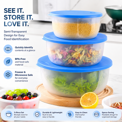 4-Piece Food Storage Containers with Lids – Multi-Size Stackable Kitchen Storage Bowls