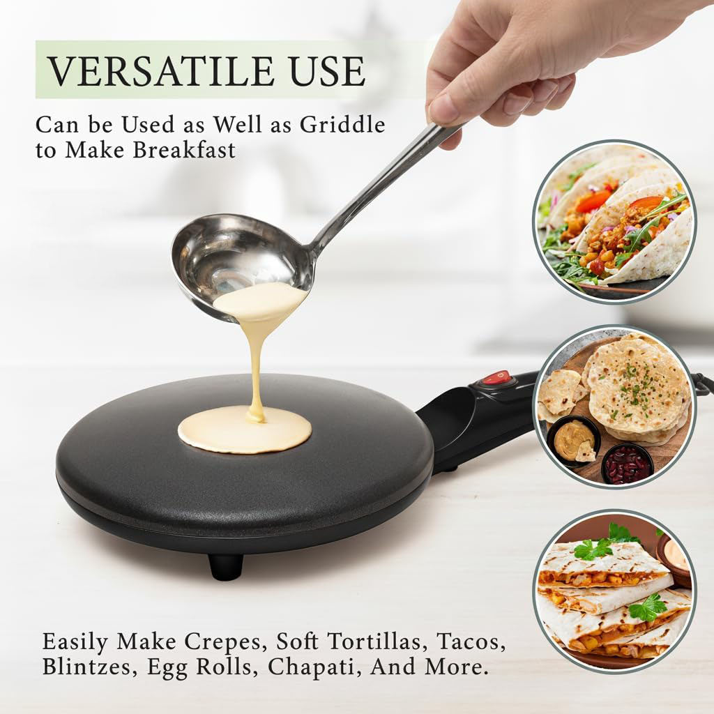 8" Portable Nonstick Crepe Pan-Auto shut-off, even heating, dual temperature control