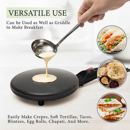 8" Portable Nonstick Crepe Pan-Auto shut-off, even heating, dual temperature control