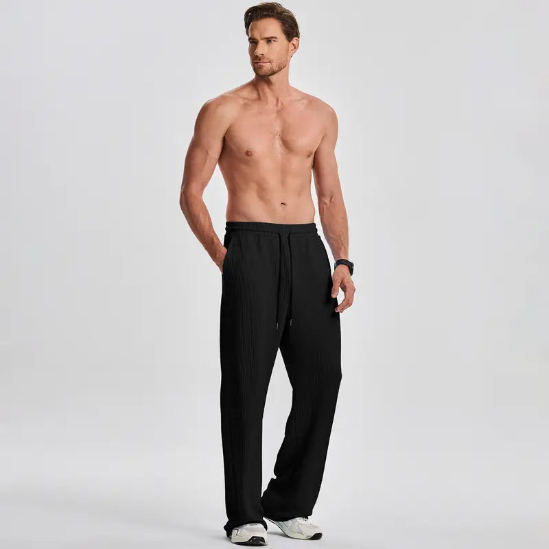 Mens 2 Piece Rib Knit Sweatsuit Tank Top Baggy Wide Leg Pants Set Vacation Beach Outfit for Men