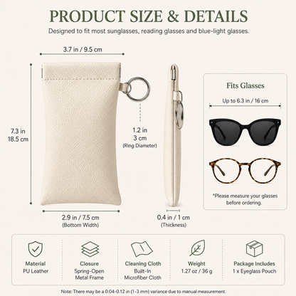 Soft PU Leather Sunglasses Pouch With Built-in Cleaning Cloth And Keychain