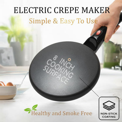 8" Portable Nonstick Crepe Pan-Auto shut-off, even heating, dual temperature control