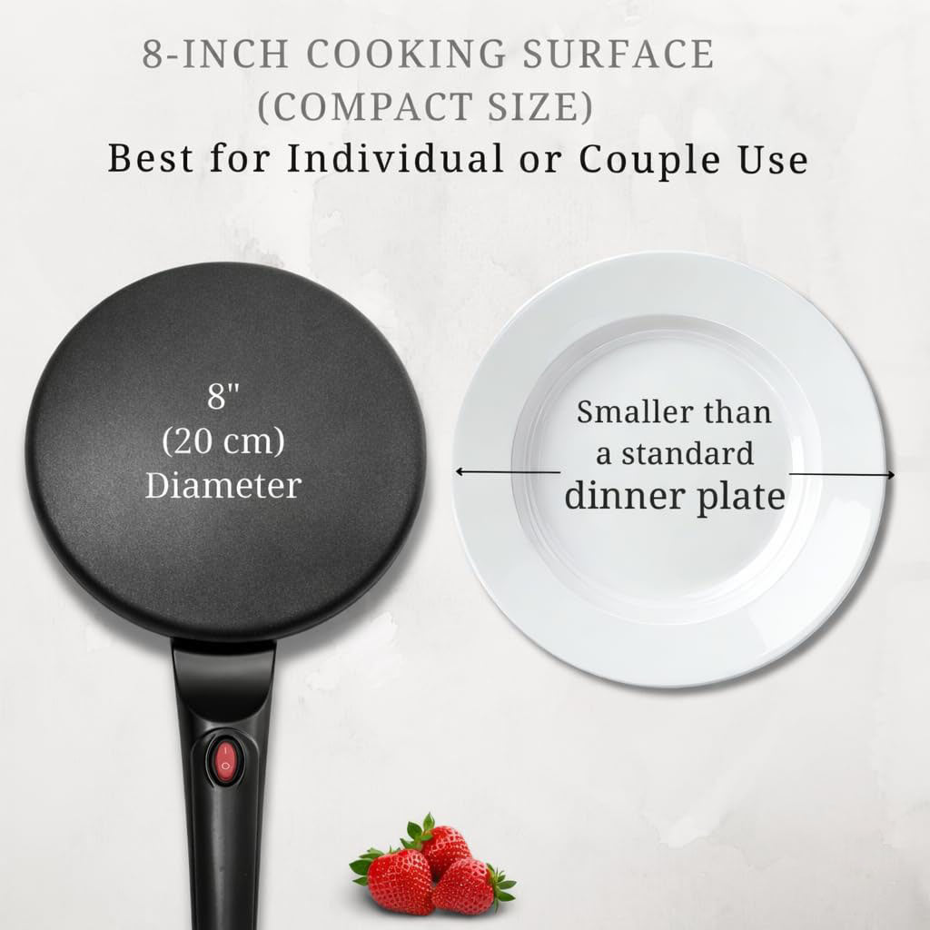 8" Portable Nonstick Crepe Pan-Auto shut-off, even heating, dual temperature control