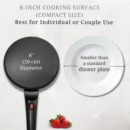 8" Portable Nonstick Crepe Pan-Auto shut-off, even heating, dual temperature control