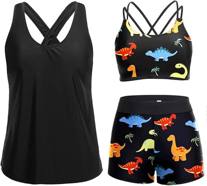 Three Piece Tankini with Shorts with Pockets