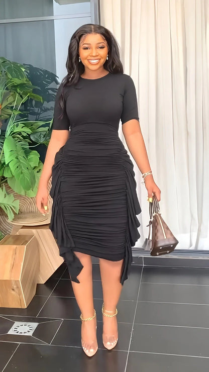 🔥49%OFF 💕Round Neck Short Sleeve Irregular Ruffle Midi Dresses
