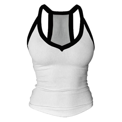 V Neck Cotton Tank Tops with Built-in Shelf Bra Sleeveless Racerback Fitted Basic Cami Shirts