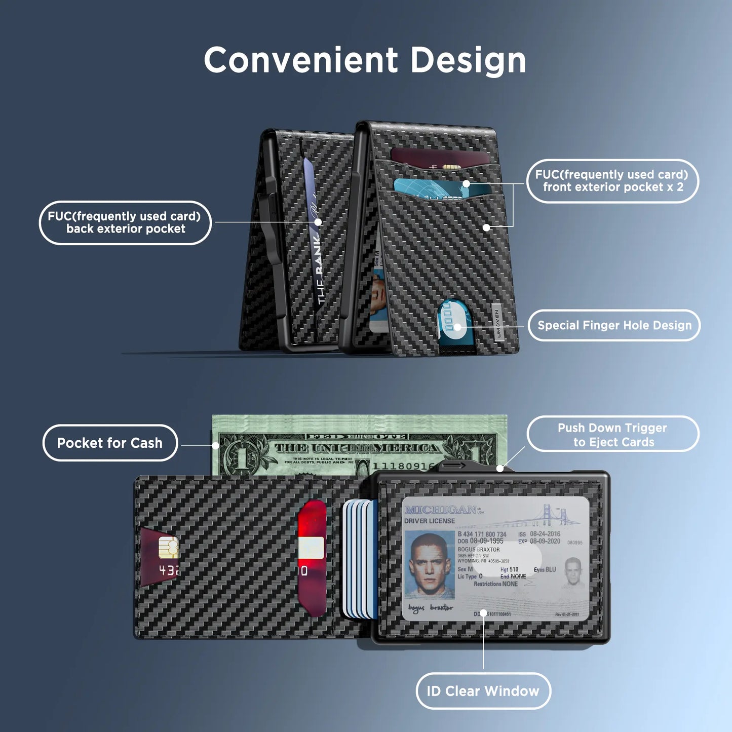 Modern Minimalist Pop-Up Wallet – RFID Blocking Aluminum Card Holder with Premium Leather, Quick Access Design & Cash Storage
