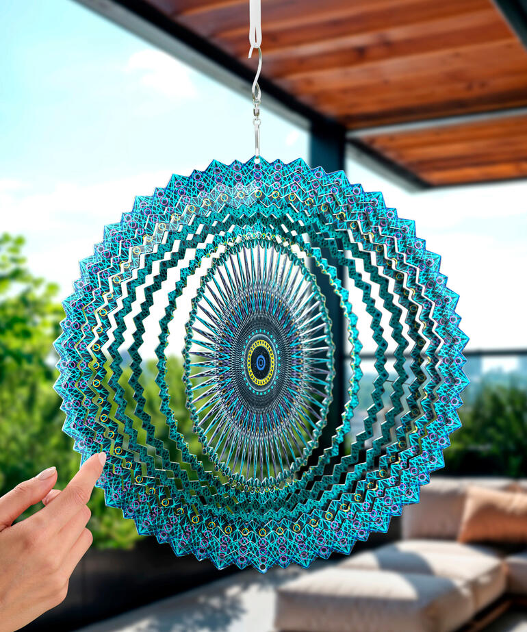 Peacock MANDALA Art Wind Spinner. Spinning Decoration. Metal Wind Spinner.