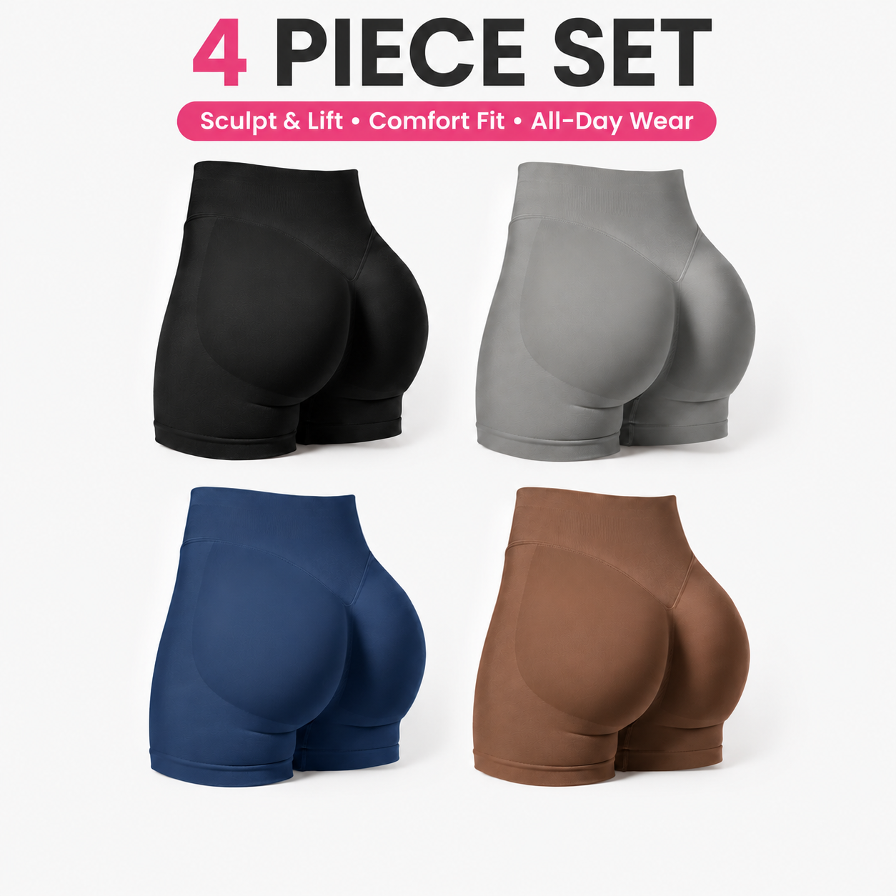 Women's High-Waisted Butt-Lifting Athletic Shorts (4-Pack)