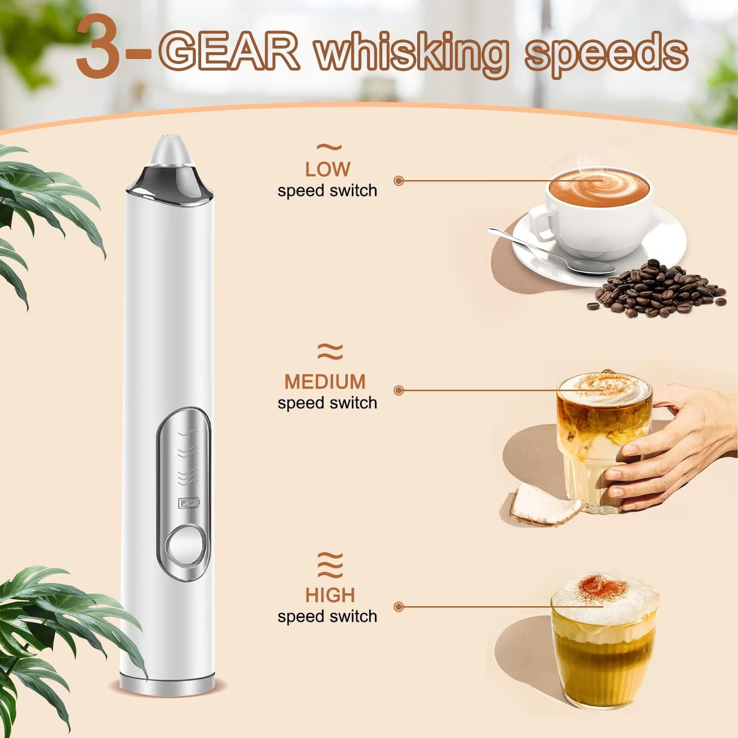 3-in-1 Rechargeable Milk Frother – Perfect for Coffee and Baking