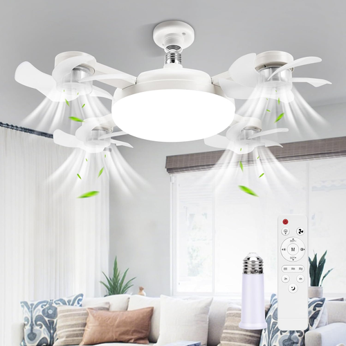 2-in-1 Socket Ceiling Fan with Dimmable LED Light & Remote