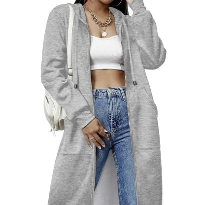 Women's Mid-Length Hooded Cardigan – Casual Open-Front Coat