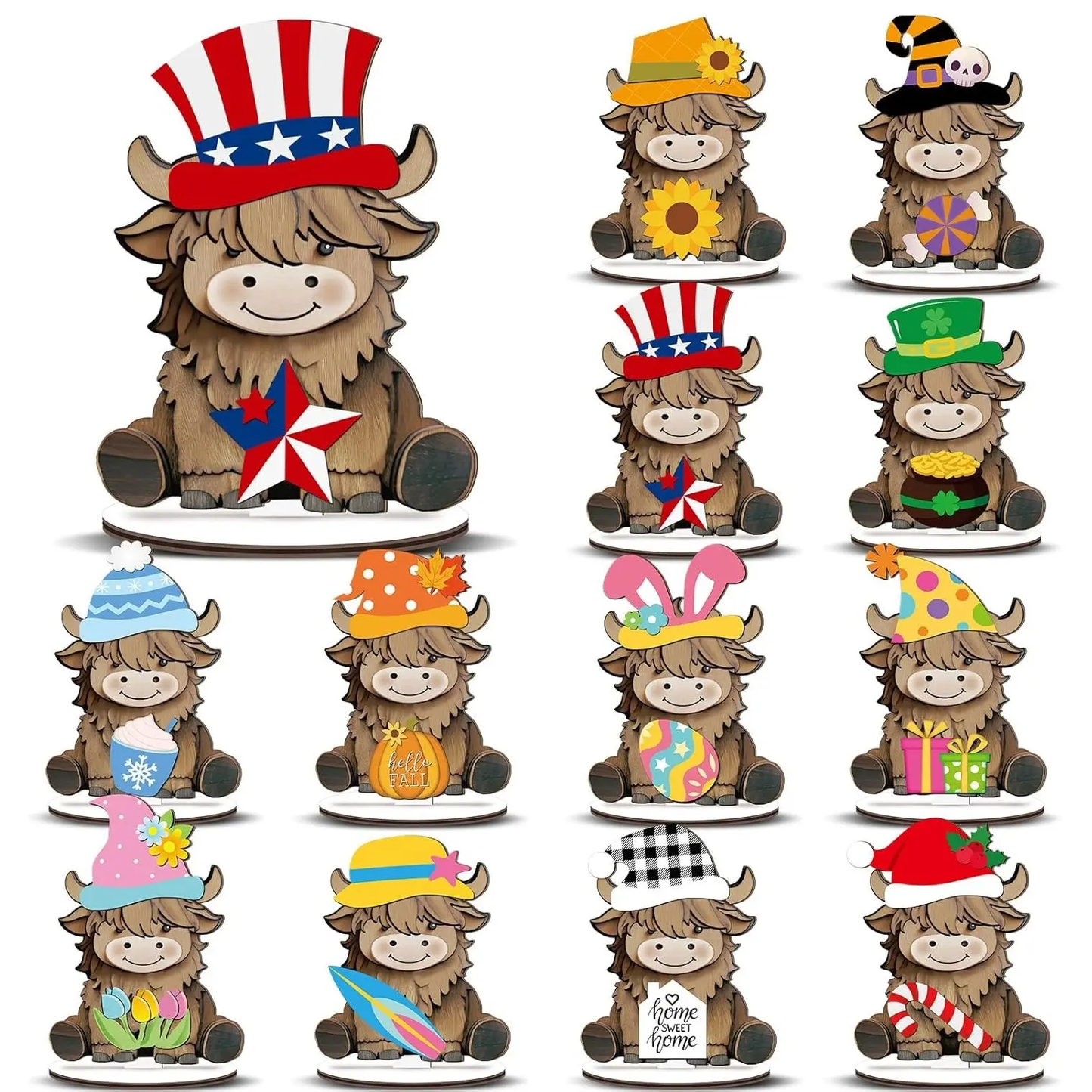Cute animal wooden signs with multiple magnetic holiday accessories