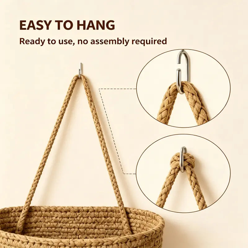 Over the Door Woven Hanging Storage Baskets – Easy-Reach 3-Tier Wall Mounted Cotton Organizer for Decluttering Any Room