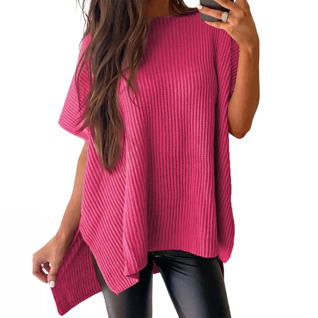 Women's casual loose solid color knitted pullover sweater