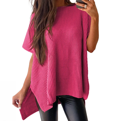 Women's casual loose solid color knitted pullover sweater