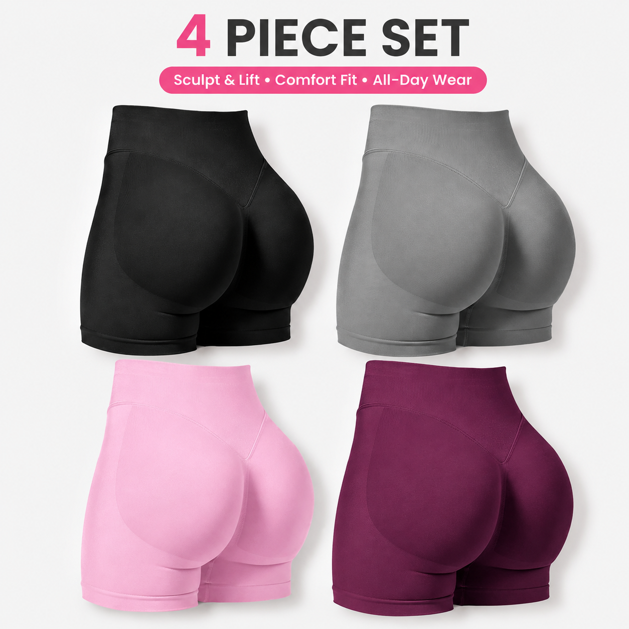 Women's High-Waisted Butt-Lifting Athletic Shorts (4-Pack)